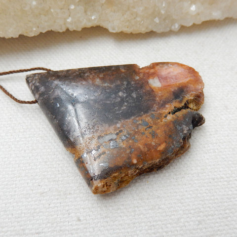 Natural Stone Argentina Rhodochrosite Drilled Gemstone Pendant Bead, 52x37x10mm, 34.9g - MyGemGarden