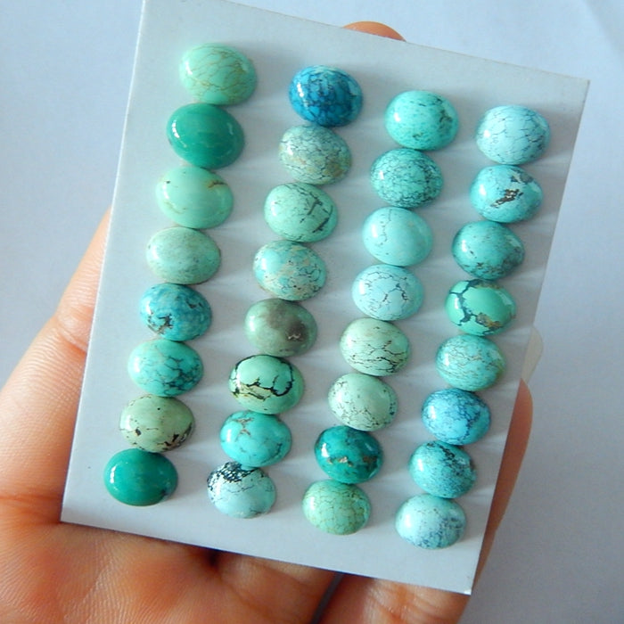 32 PCS Precious Round Shape Turquoise Cabochons 9x7x4mm 11.3g - MyGemGarden