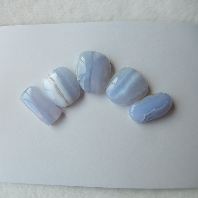 5pcs Blue Lace Agate Cabochon Pairs 19x15x6mm,19x10x5mm,11.1g - MyGemGarden