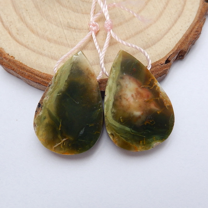 Natural Bamboo Agate Teardrop Earrings Pair, stone for Earrings making, 25x16x4mm, 5.7g - MyGemGarden