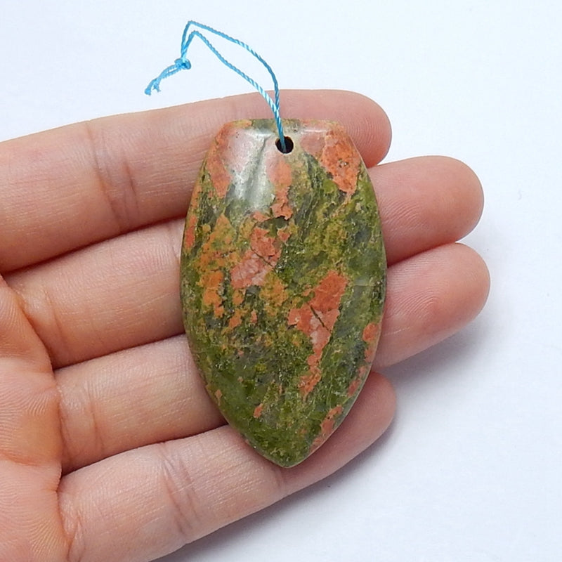 Natura Unakite Jasper Gemstone Pendant Bead, 49x29x7mm, 17.6g - MyGemGarden