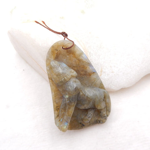 雕刻拉长石宝石狼饰品吊坠石,47X31X15mm,23.56g