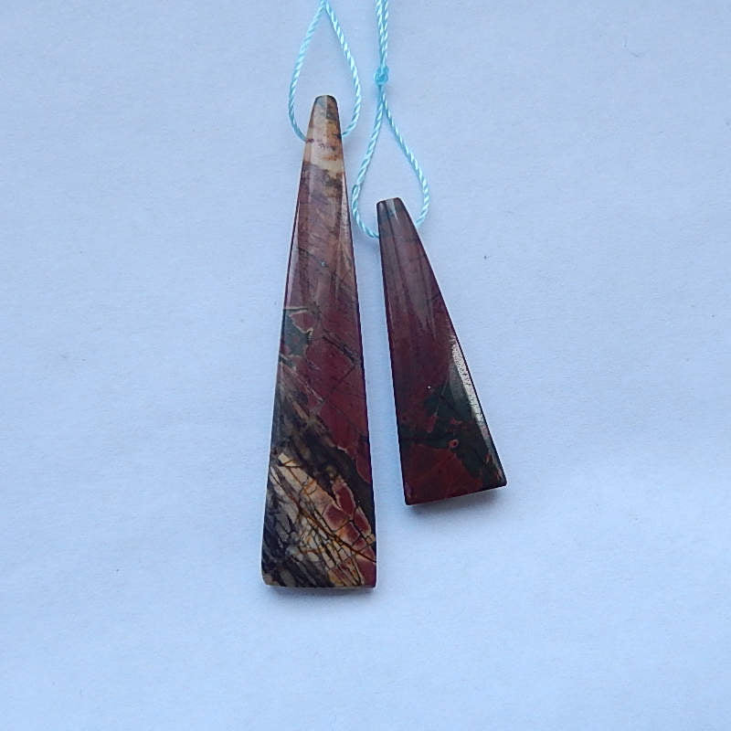 2 pcs Natural Stone Multi-Color Picasso Jasper Pendant Beads, 53x12x6mm, 33x11x6mm, 8.3g - MyGemGarden