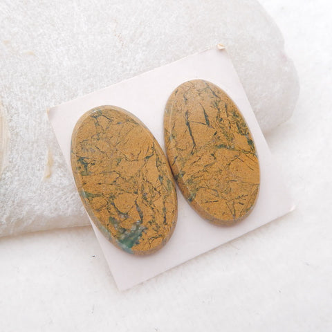 1 paire de cabochons en opale verte, 30 x 18 x 3 mm, 7,6 g