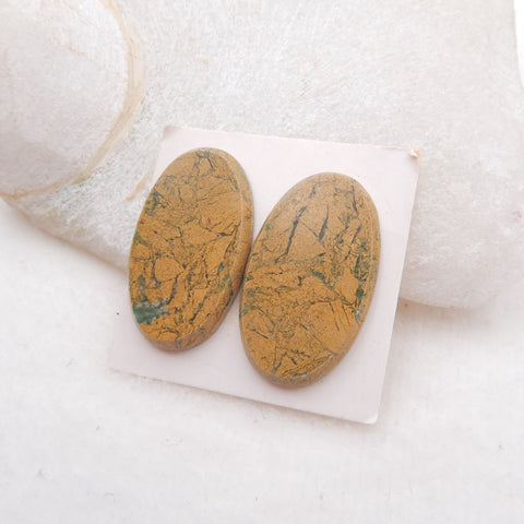 1 paire de cabochons en opale verte, 30 x 18 x 3 mm, 7,6 g
