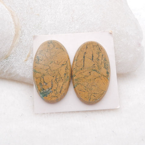 1 paire de cabochons en opale verte, 30 x 18 x 3 mm, 7,6 g