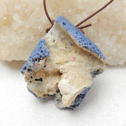 New, Blue Fossil Coral Gemstone Pendant, Nugget Pendant, 45x33x17mm, 20.1g - MyGemGarden