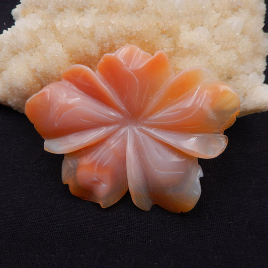 Natural Red Agate Carved Flower Cabochon 79x65x5mm 37.9g