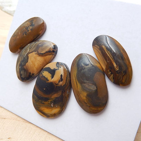 5 pcs Natural Us Biggs Jasper Gemstone Cabochons, 22x15x3mm, 20x9x4mm, 6.9g - MyGemGarden