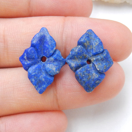 New,Carved Lapis Lazuli Flower Gemstone Earrings Pair, 19x13x4mm, 2.1g - MyGemGarden