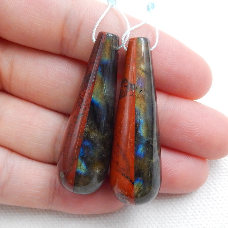 Red River Jasper and Labradorite Glued Gemstone Earrings Pair, 41x13mm, 18.7g - MyGemGarden