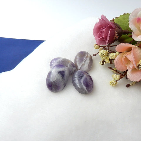 4 pcs Amethyst  Cabochon Pairs 22x17x6mm,22x16x6mm,14.4g - MyGemGarden