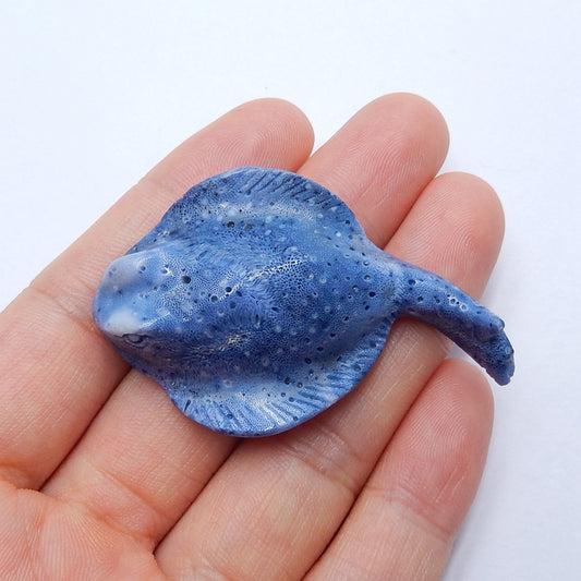 New Design!! Carved Blue Fossil Coral ray Gemstone Cabochon, 49x32x12mm, 12.1g - MyGemGarden