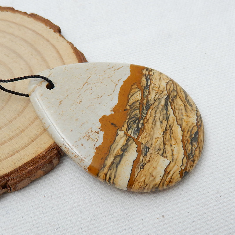 Natural Picture Jasper Drilled Teardrop Gemstone Pendant Bead, 50x38x6mm, 18.4g - MyGemGarden