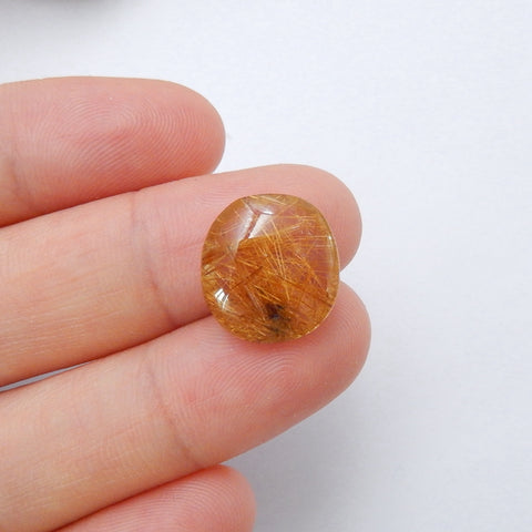 Natural Gold Rutilated Quartz Round Gemstone Cabochon , 13x14x6mm, 1.6g - MyGemGarden