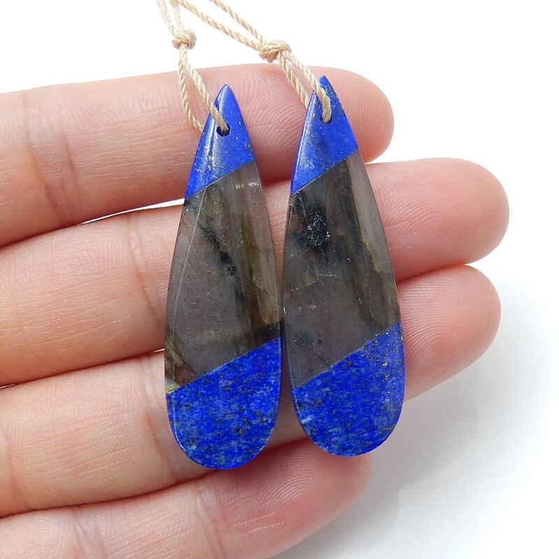 Lapis Lazuli and Labradorite Glued Gemstone Earrings Pair, 43x13x5mm, 8.2g - MyGemGarden