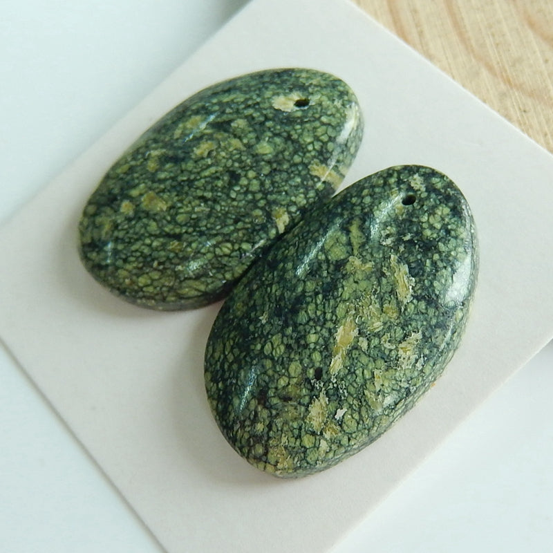 Natural Seraphinite Drilled Gemstone earrings pair, 25x15x5mm, 5.8g - MyGemGarden