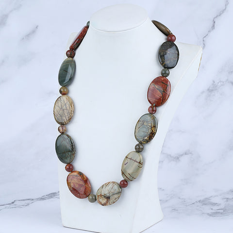 Multi-Color Picasso Jasper Gemstone Necklace, Adjustable Necklace, 1 Strand, 22-28 inch, 157g