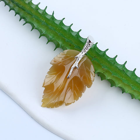 Pendentif en feuille de jaspe Chohua naturel sculpté à la main, bélière en argent sterling 925, 57x42x13mm, 21g