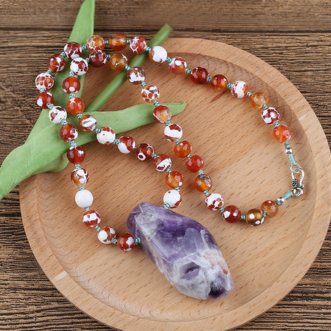 Natural Amethyst and Agate Beads for Necklaces 1 Strand, 20 inch, 74.8g