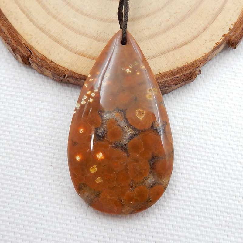 Natural Ocean Jasper Drilled Teardrop Gemstone Pendant Bead, 37x22x6mm, 6.6g - MyGemGarden