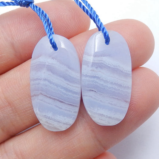 Natural Blue Lace Agate Oval Earrings Pair, stone for Earrings making, 22x12x4mm, 4g - MyGemGarden