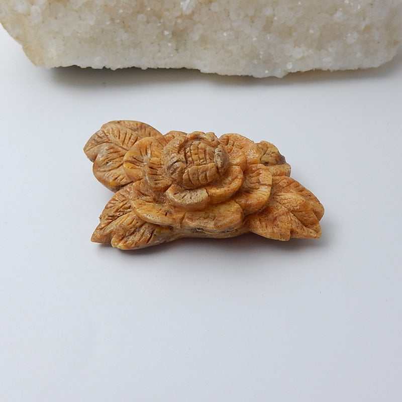 Orange Coral Carved Flower Gemstone Cabochon, 57x34x19mm, 21.3g - MyGemGarden