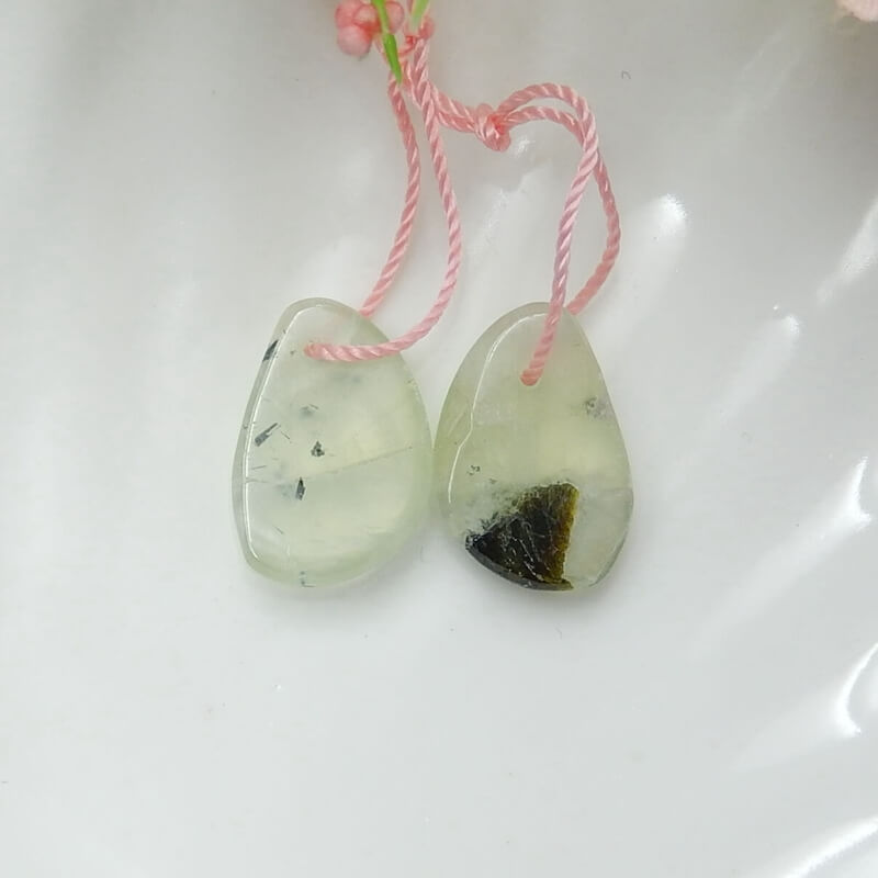 Natural Prehnite Earrings Pair, stone for Earrings making, 17x11x5mm, 3.5g - MyGemGarden