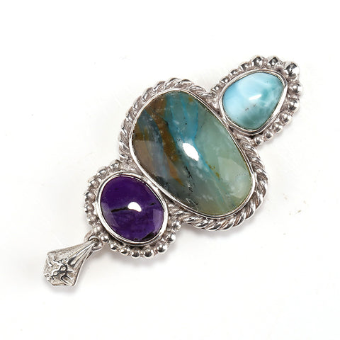 Sterling Silver 925 With Blue opal, Sugilite and larimar Gemstone Pendant, Gorgeous Pendant, 11.9g - MyGemGarden