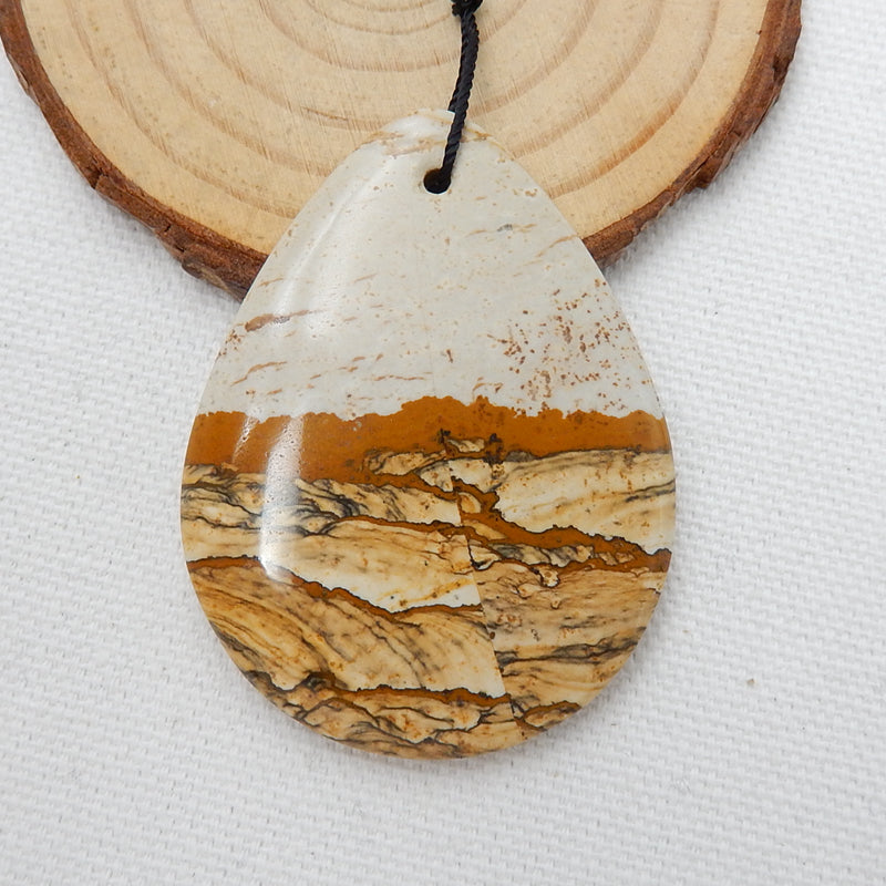 Natural Picture Jasper Drilled Teardrop Gemstone Pendant Bead, 50x38x6mm, 18.4g - MyGemGarden