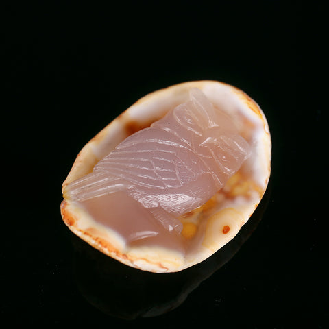 Red Agate Carved Owl Cabochon, 67x48x19mm, 61.1g - MyGemGarden