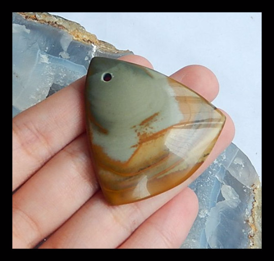 US Biggs Picture Jasper Pendant Bead, 42x40x6mm, 13.45g - MyGemGarden