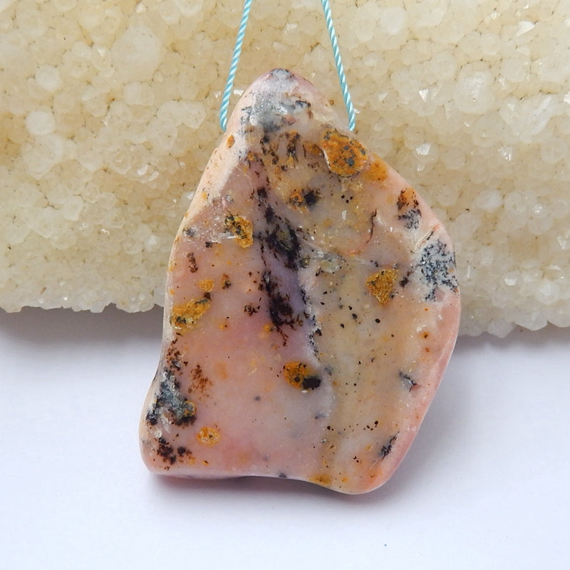 Natural Pink Opal Drilled Pendant Bead, 48x34x8mm, 19.4g - MyGemGarden