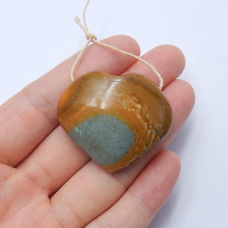 New design Ocean Jasper Drilled Heart Gemstone Pendant Bead, 36x32x15mm, 18.8g - MyGemGarden
