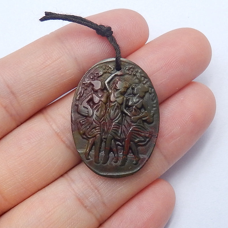 New design Multi-Color Picasso jasper Carved 3 women Oval Gemstone Pendant Bead, 29x21x3mm, 3.4g - MyGemGarden