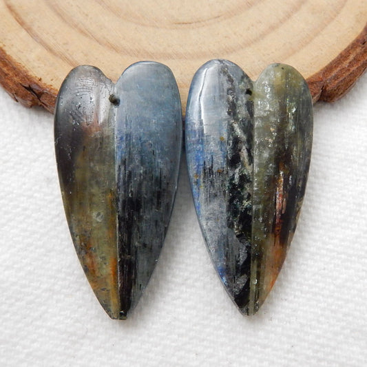 Blue kyanite and Green kyanite Heart Glued Earrings Stone Pair, 32x17x5mm, 11.3g - MyGemGarden