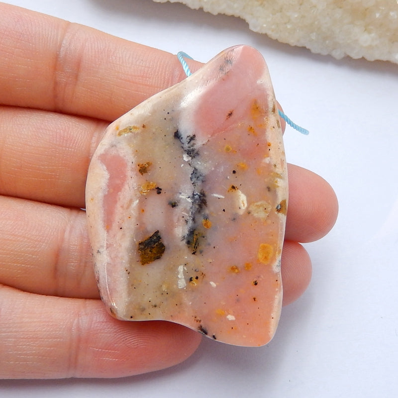 Natural Pink Opal Drilled Pendant Bead, 48x34x8mm, 19.4g - MyGemGarden