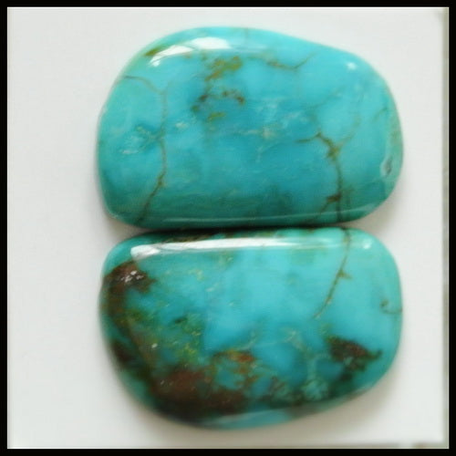 Natural Turquoise Gemstone Cabochon Pair 27x17x5mm,8.5g - MyGemGarden