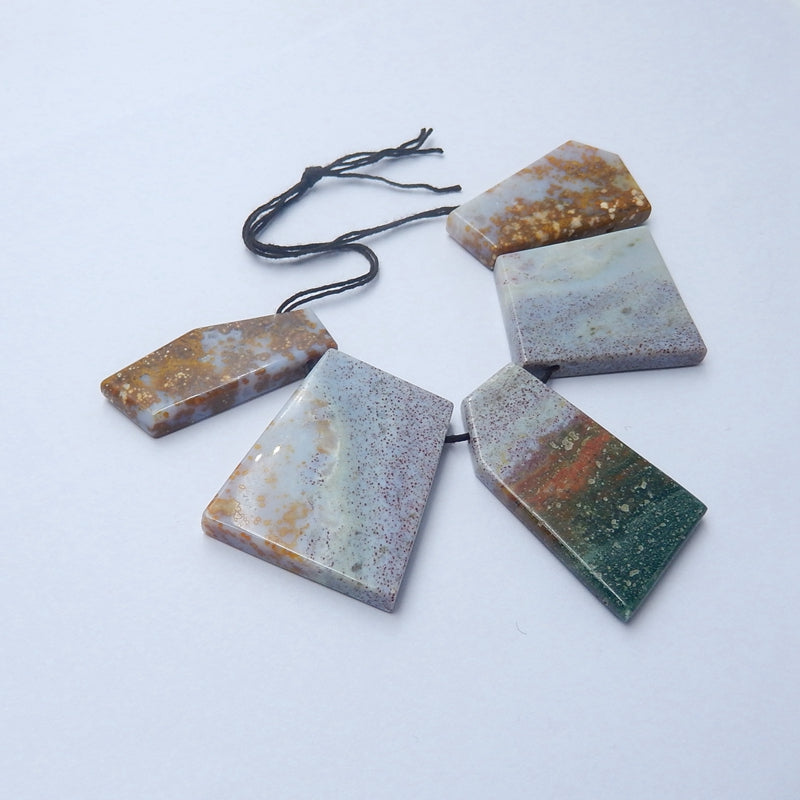 5pcs Natural Ocean Jasper Pendant Beads, 43x36x7mm, 44x18x6mm, 85.6g - MyGemGarden