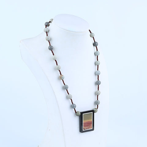 Natural Jasper, Obsidian Gemstone Necklace