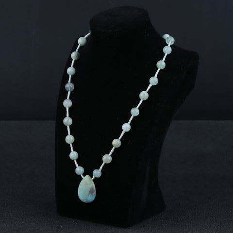 Natural Amazonite Gemstone Beads For Necklace 22 Inches, 36g