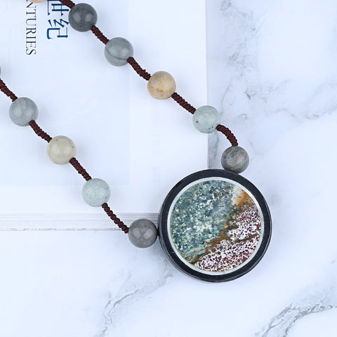Natural Ocean Jasper, Obsidian Gemstone Necklace, Handmade Jewelry, 1 Strand, 20 inch, 43g