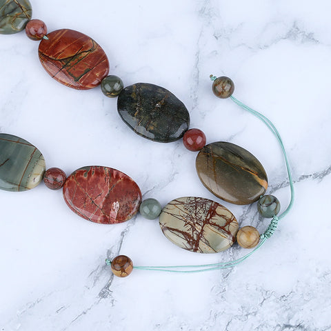Multi-Color Picasso Jasper Gemstone Necklace, Adjustable Necklace, 1 Strand, 22-28 inch, 157g