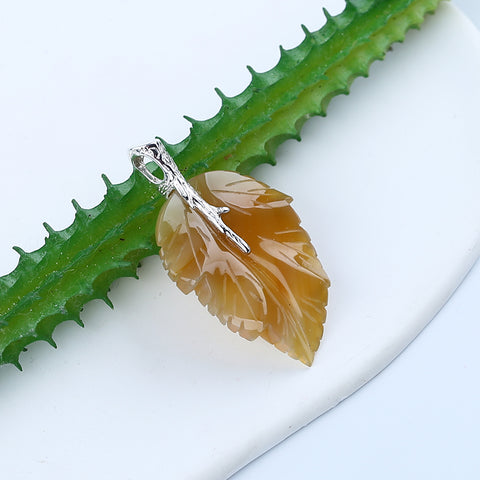 Pendentif en feuille de jaspe Chohua naturel sculpté à la main, bélière en argent sterling 925, 57x42x13mm, 21g