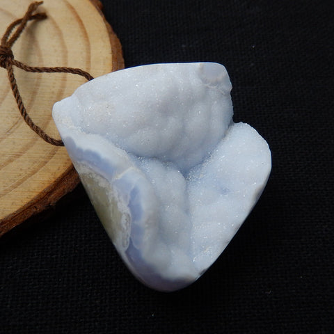 Drusy Blue Lace Agate Gemstone Pendant Bead, 36x35x19mm, 24g - MyGemGarden