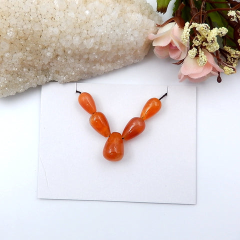 New Design Natural Red Agate Pendant Beads Set, 18x13mm, 15x9mm, 12.8g - MyGemGarden
