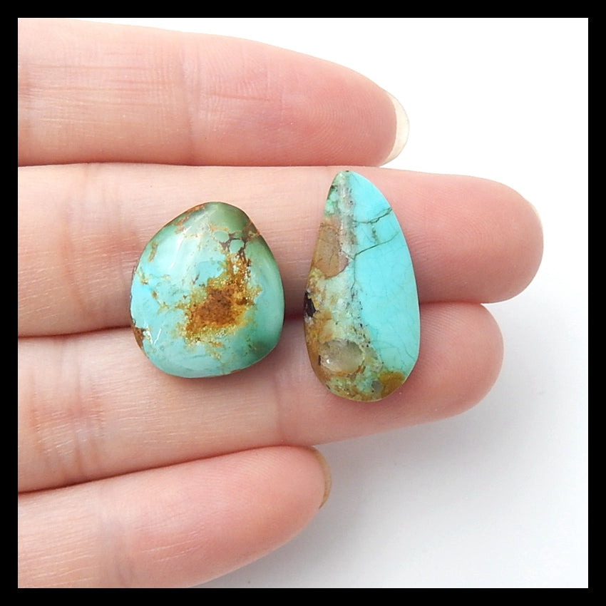 2 Pcs High quality Aricona?Turquoise Cabochons,17x16x5mm,22x11x4mm,3.6g - MyGemGarden