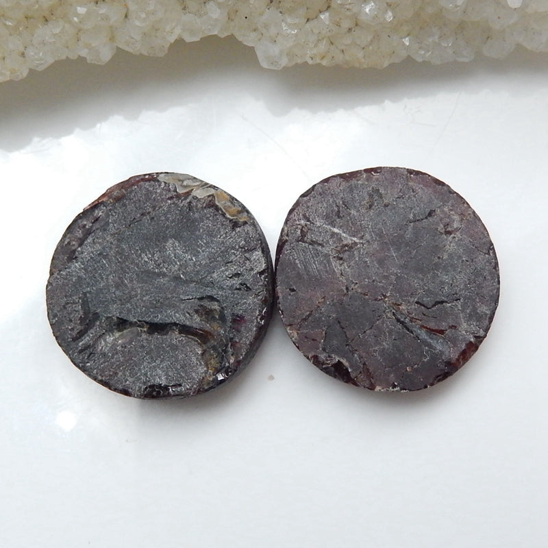 Natural Tourmaline Gemstone Cabochon Pair, 22mm round cabochons, 22x22x5mm, 13.4g - MyGemGarden