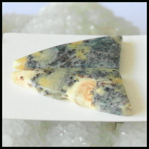 Natural Ocean Jasper Gemstone Cabochon Pair, 26x17x4mm, 4.1g - MyGemGarden