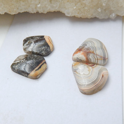 2 Pair Crazy Lace Rosetta Stone Agate Flatback Gemstone Cabochon Pair, 14x11x4mm, 16x15x5mm, 4.2g - MyGemGarden